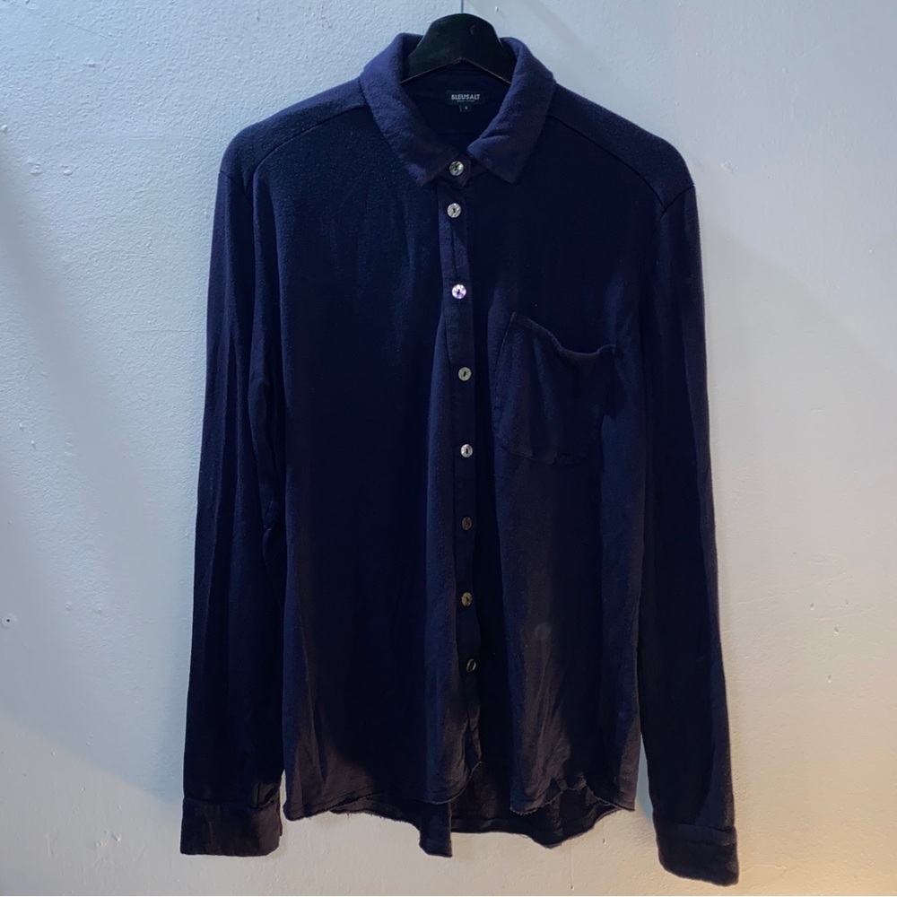 Bleusalt Boyfriend Shirt Size 4 / XL Large Blue Pearl Buttons